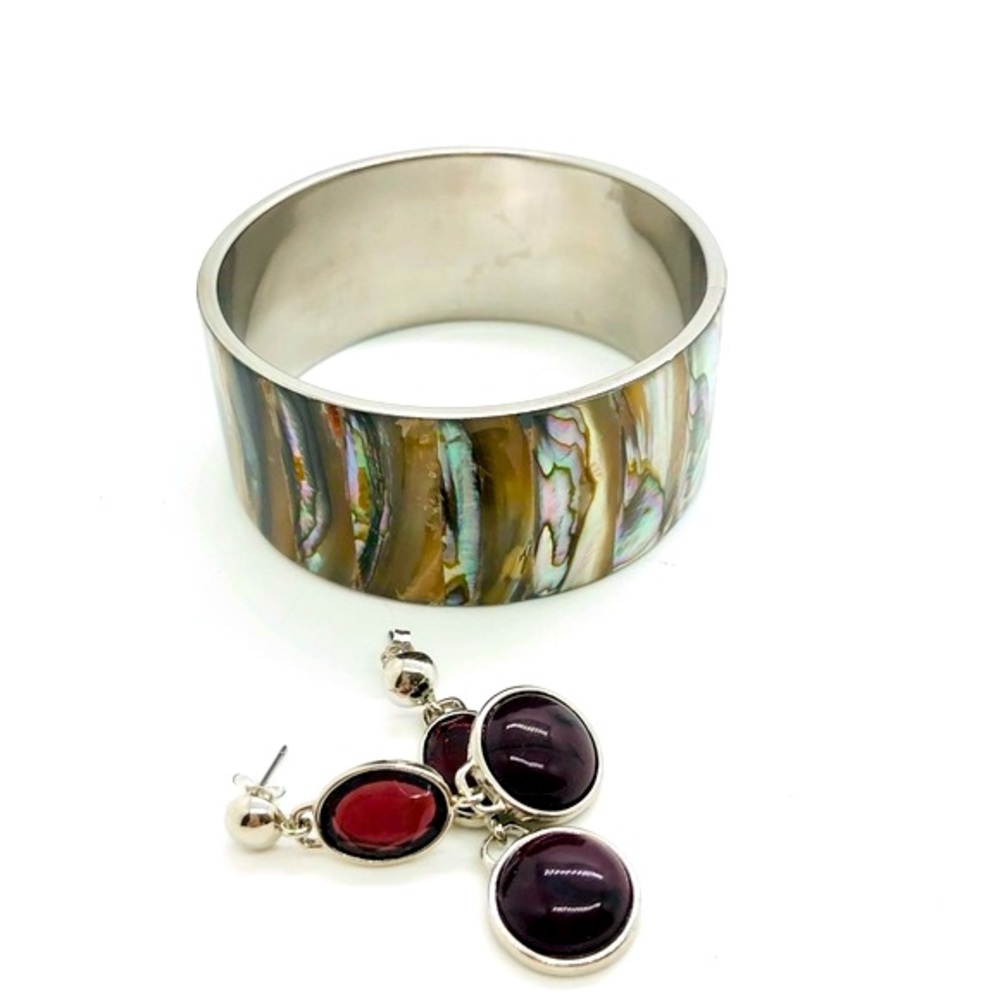 Modern Vintage Abalone Bracelet & Amethyst Earrings